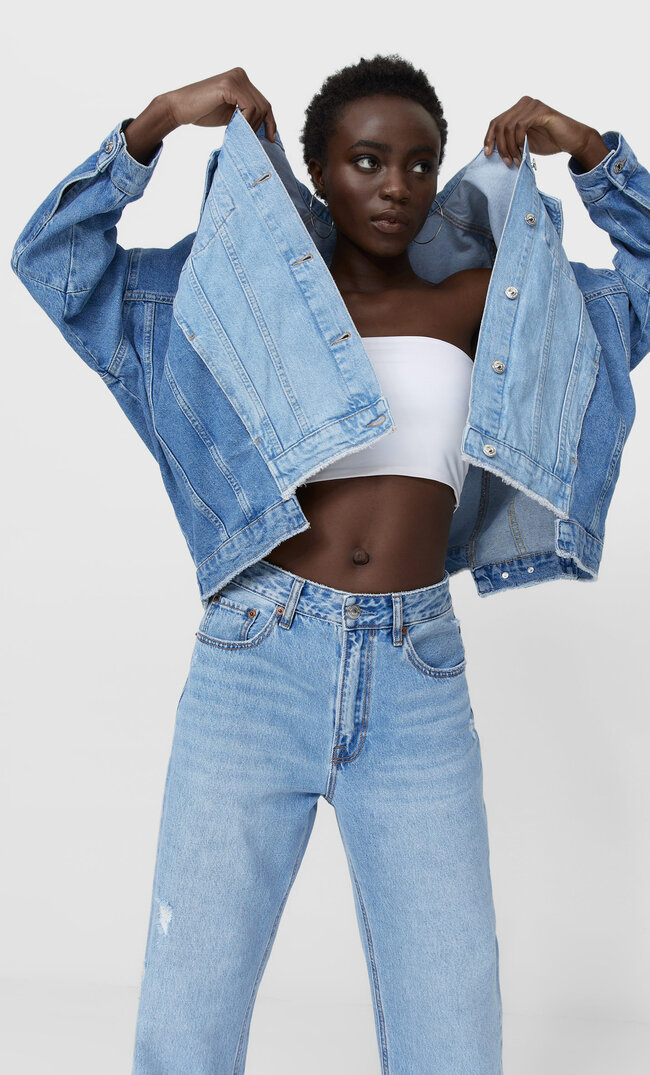 

Stradivarius Kurtka Jeansowa Oversize W Stylu Vintage Kobieta Jasnodenimowy S
