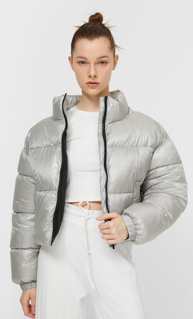 

Stradivarius Steppjacke Aus Perlstoff Perlgrau Xs