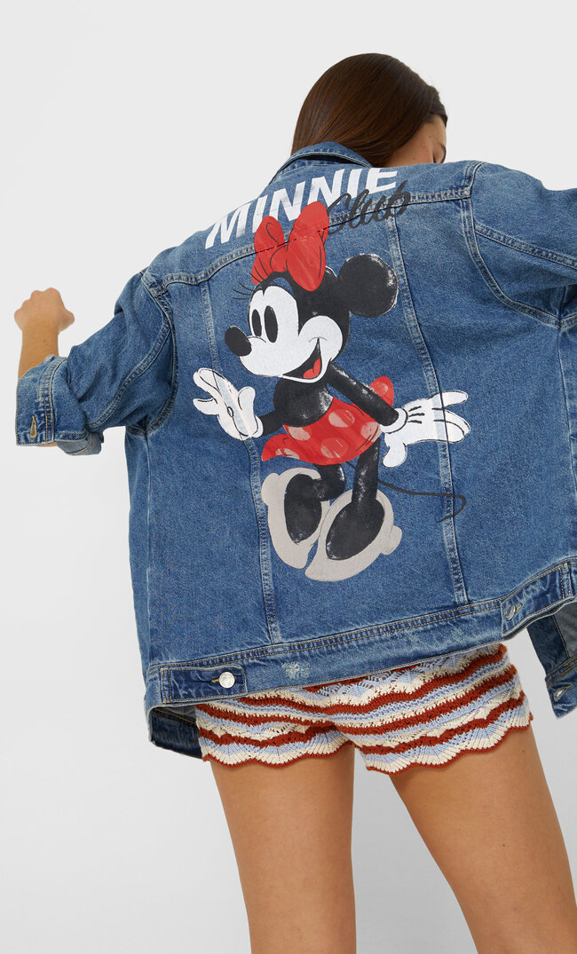 Stradivarius Kurtka Jeansowa Oversize Z Myszką Minnie Kobieta Średniodenimowy L