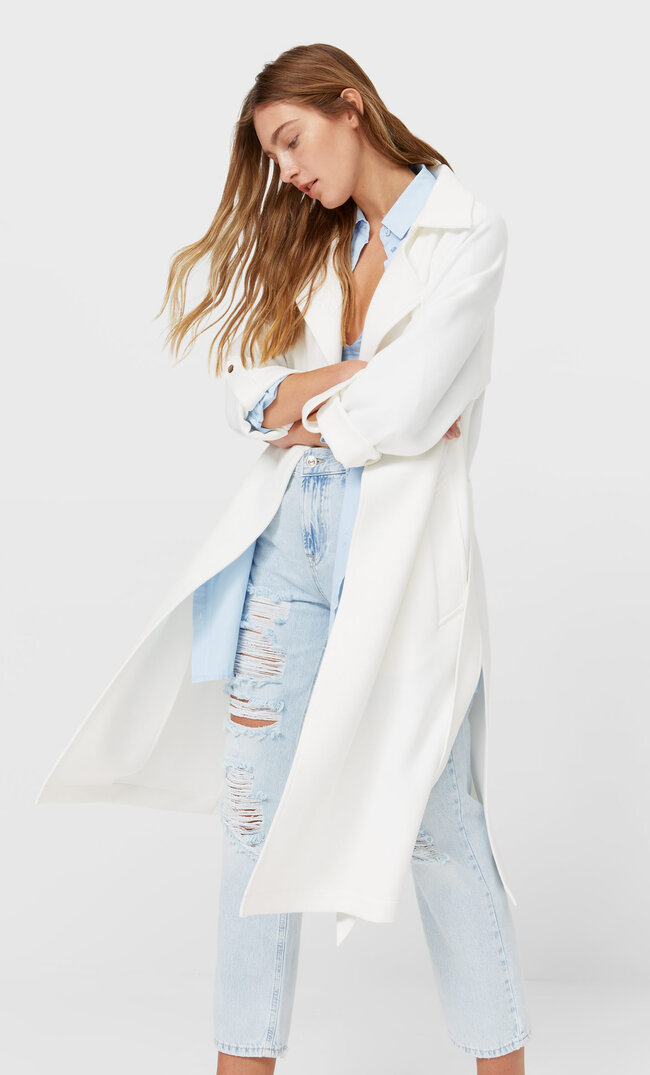 

Stradivarius Luźny Trencz Z Dzianiny Kobieta Ecru Xs