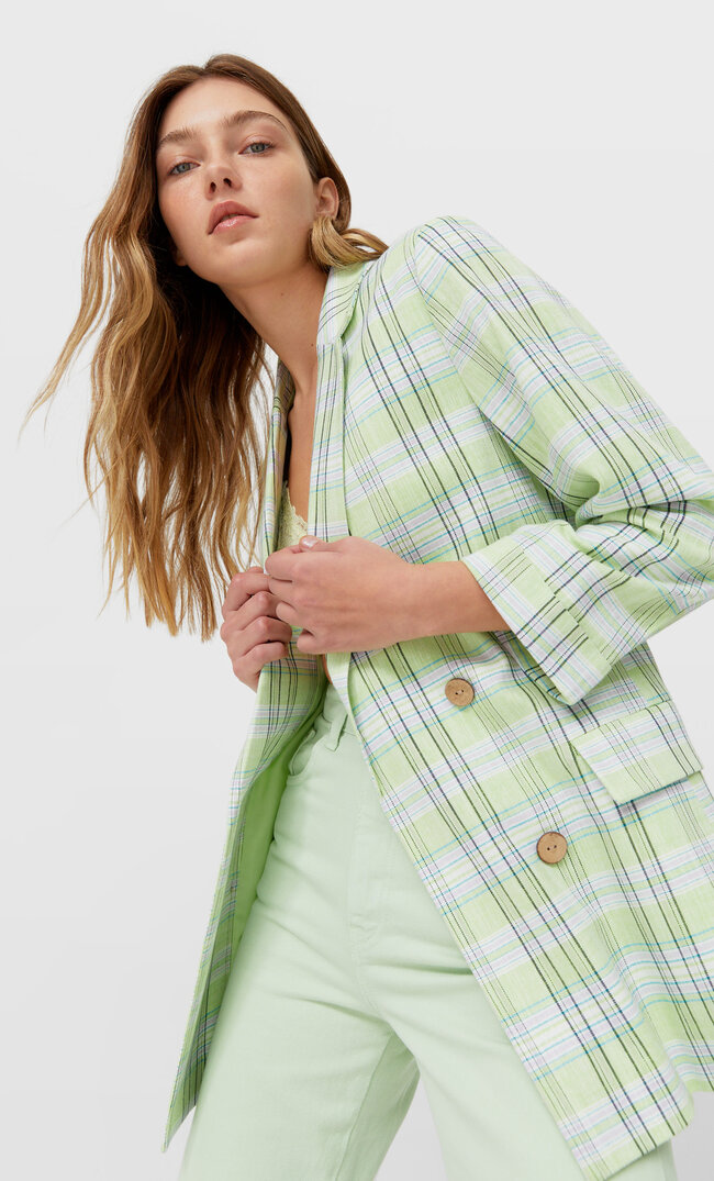 

Stradivarius Blazer Im Rustikalen Stil Mit Karoprint Pistaziengrün M