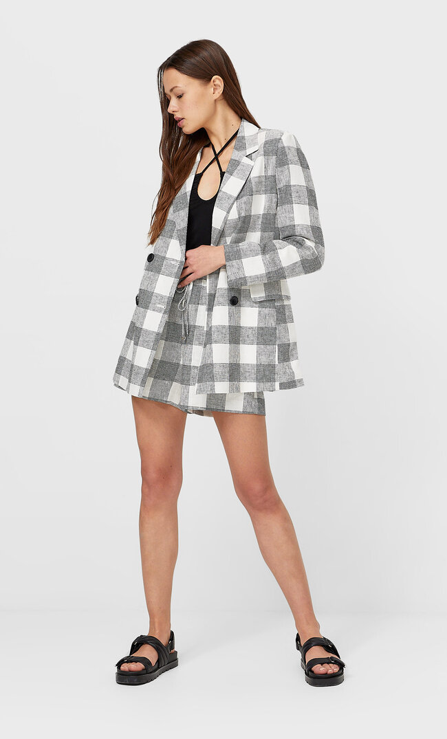

Stradivarius Karierter Blazer Mit Doppelter Knopfleiste Schwarz M