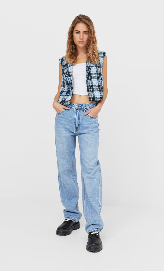 

Stradivarius Karierte Kurze Weste Himmelblau L