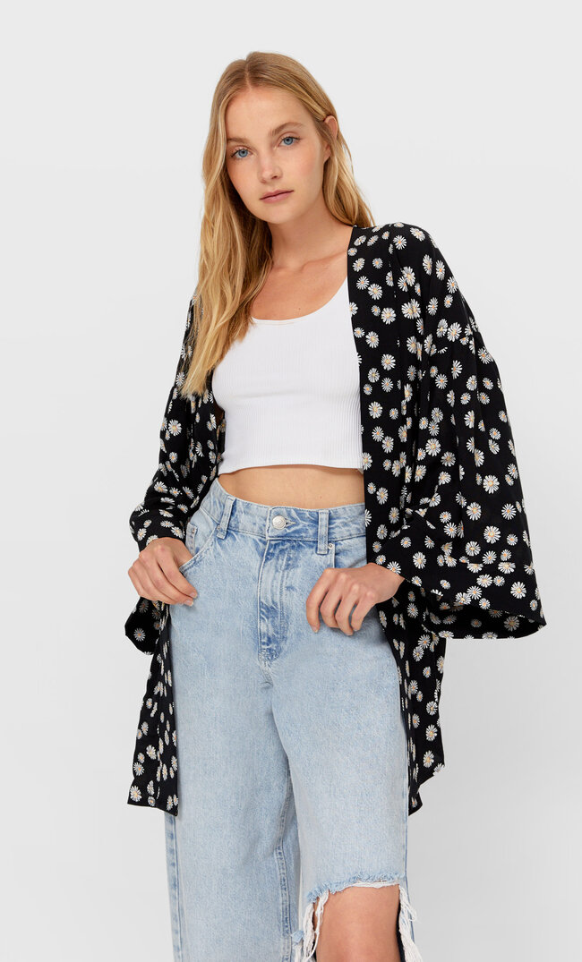 Stradivarius Kimono Mit Print Schwarz L
