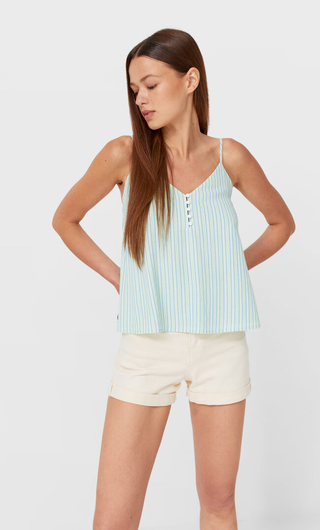 

Stradivarius Gestreiftes Top Mit Knöpfen Aquamarin M