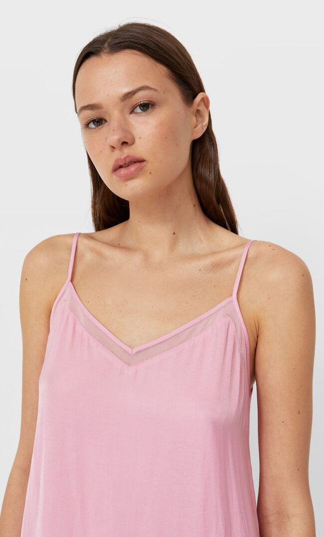 Stradivarius Satin-Top Kaugummirosa Xs