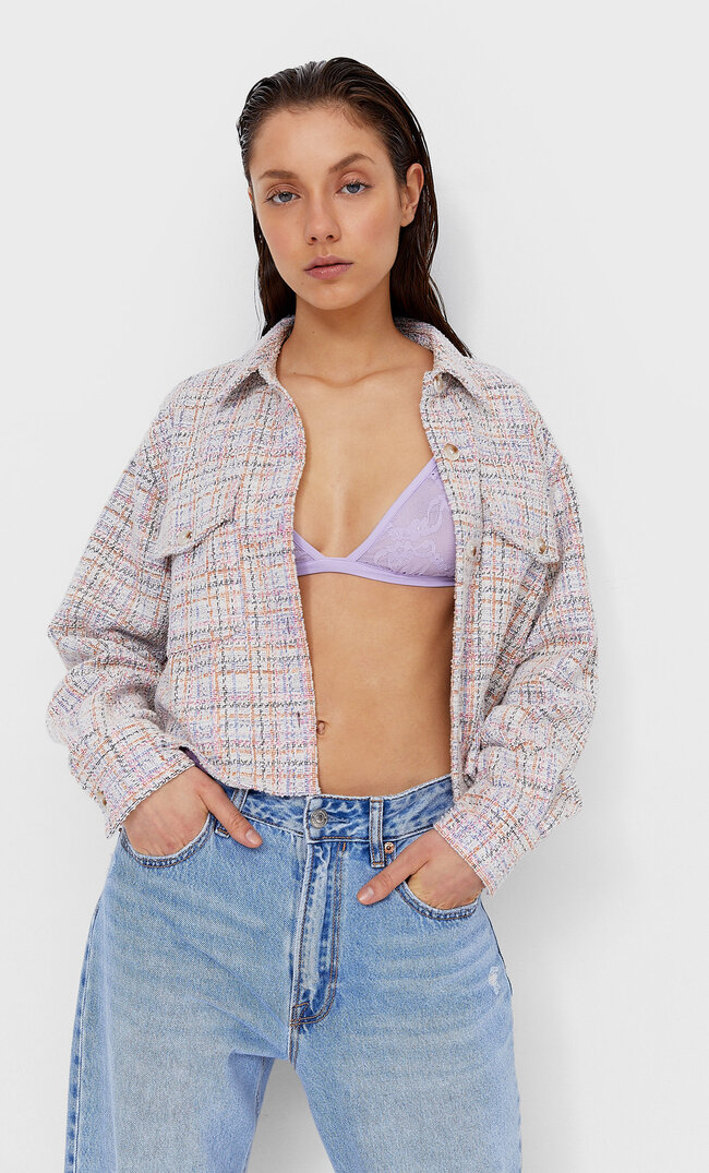 

Stradivarius Kurze Hemdjacke Mit Karomuster Puderrosa M