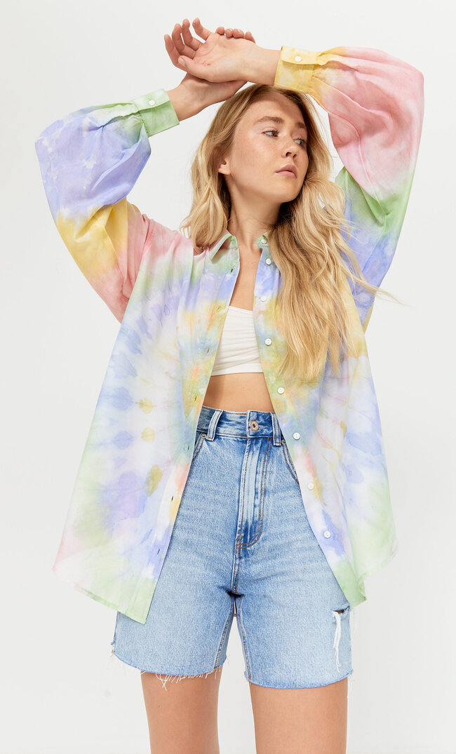 

Stradivarius Fließendes Hemd Mit Tie-Dye-Print Multicolor Xs
