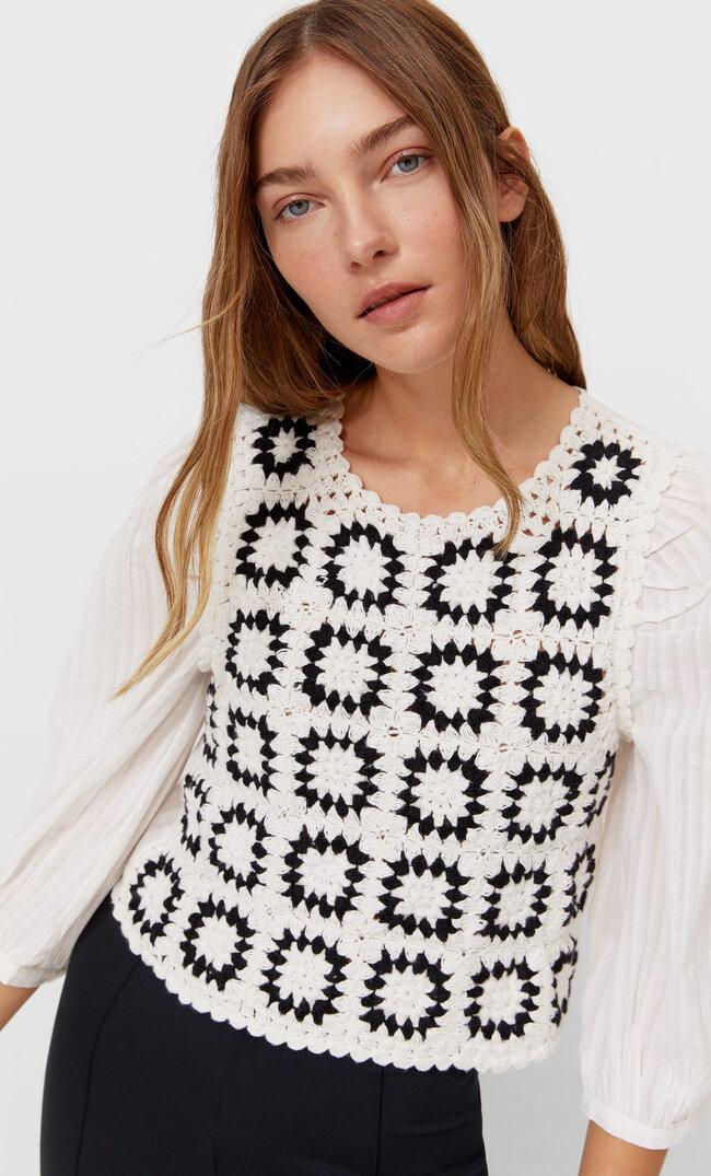 

Stradivarius Bluse Mit Häkel-Pullunder Weiß S
