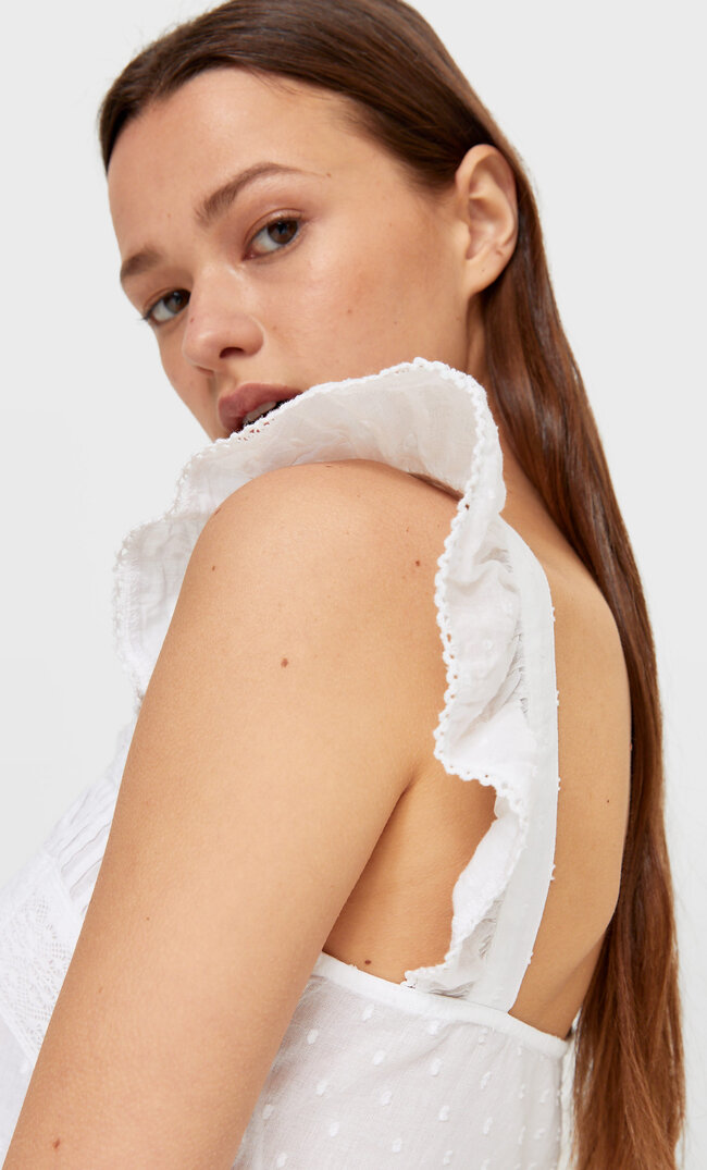 

Stradivarius Fließendes Top Mit Spitze Weiß S