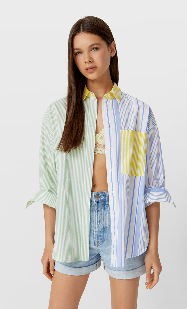 

Stradivarius Popelinhemd Mix & Match Aquamarin S