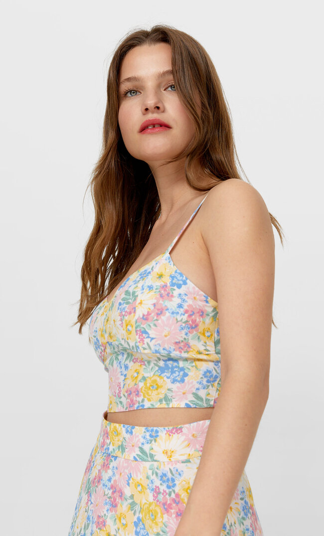 

Stradivarius Top Mit Blumenprint Dunkelfuchsia Xs
