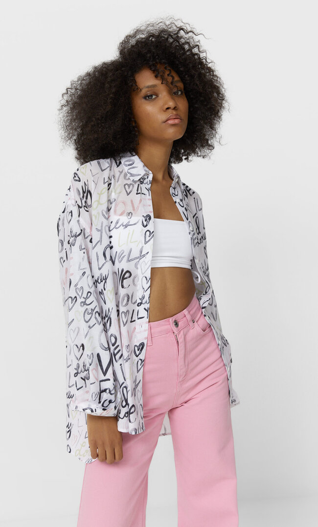 Stradivarius Luźna Koszula Boyfriend Kobieta Czarny Xs