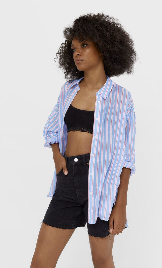 

Stradivarius Fließendes Boyfriend-Hemd Blau Xs