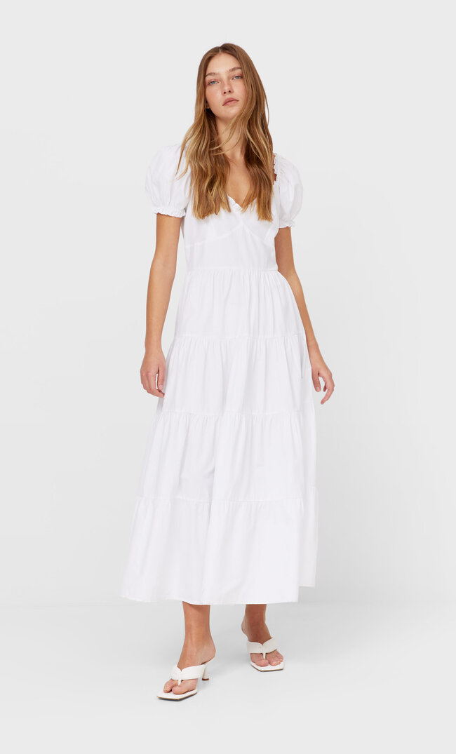 

Stradivarius Midikleid Aus Popelin Weiß L