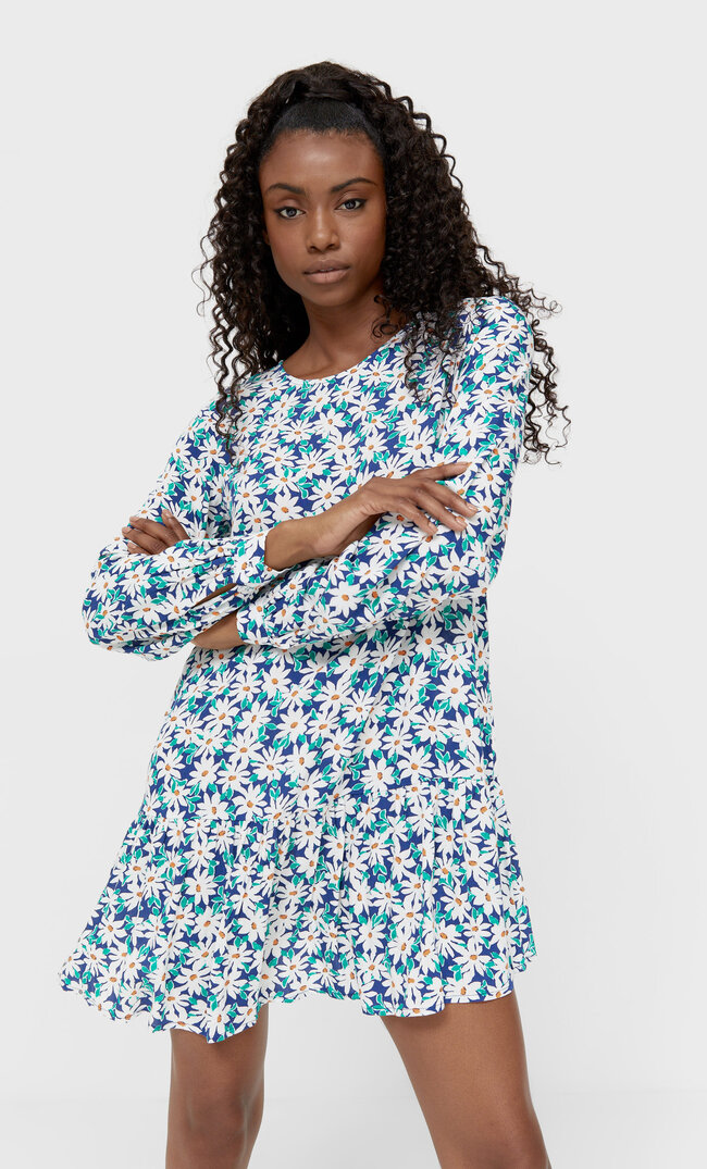 

Stradivarius Kurzes Kleid Mit Print Dunkelblau S