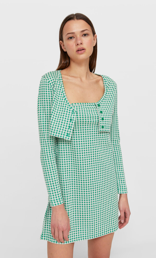 

Stradivarius Kurzes Kleid Mit Vichykaros Im Twinset Grün L