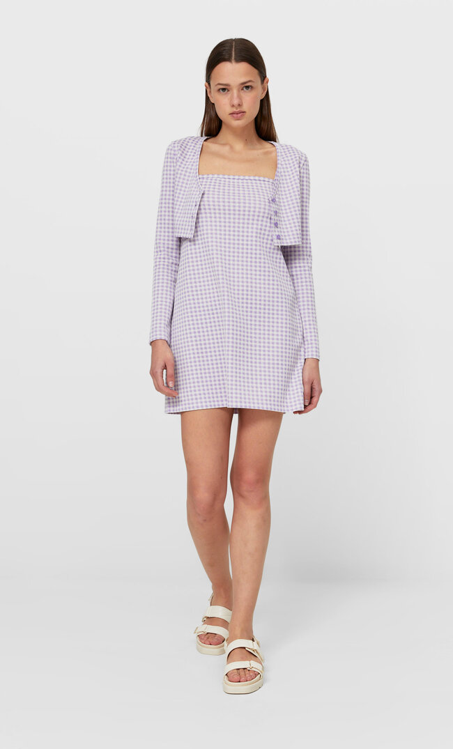 

Stradivarius Kurzes Kleid Mit Vichykaros Im Twinset Lila S