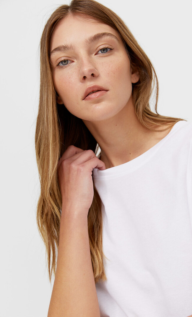 

Stradivarius Koszulka Basic Z Krótkim Rękawem Kobieta Biały Xs