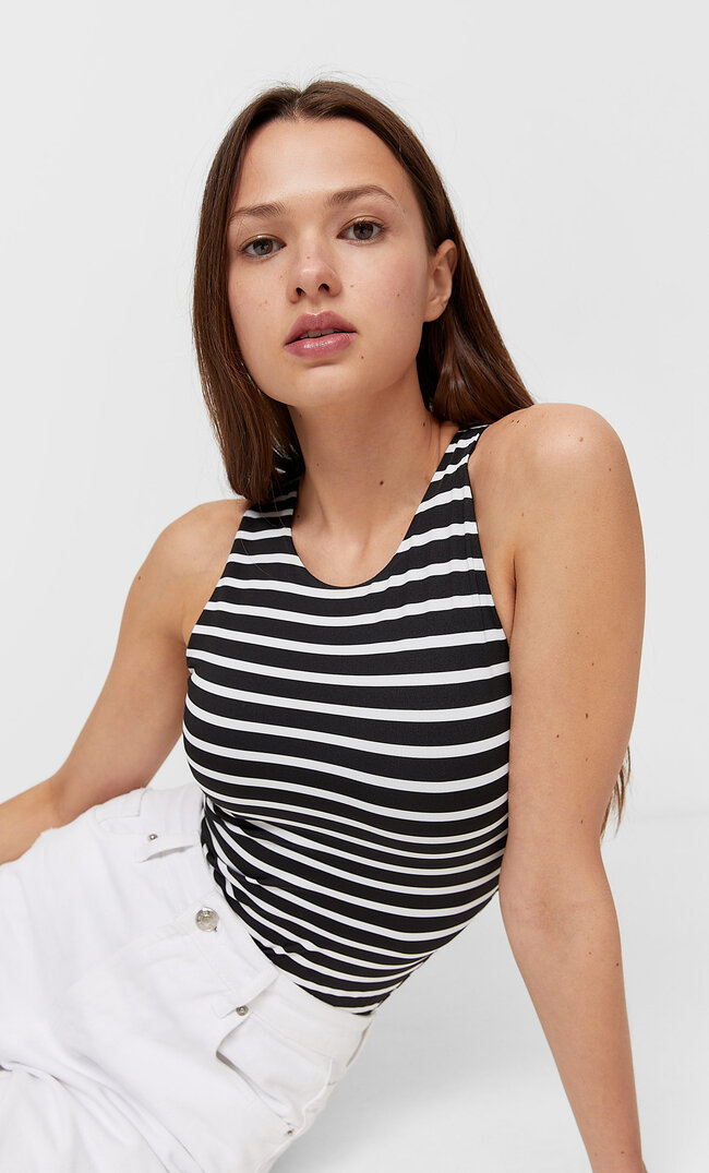 

Stradivarius Body W Paski Z Dekoltem Halter Kobieta Czarny Xl