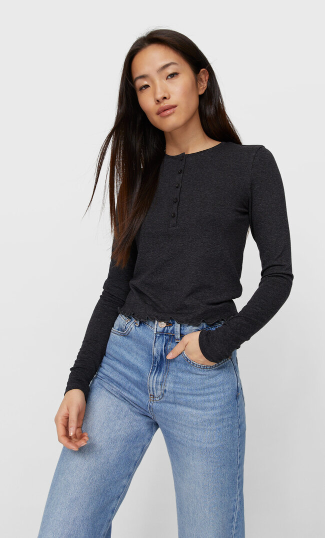 

Stradivarius Henley-Shirt Graumeliert Xs