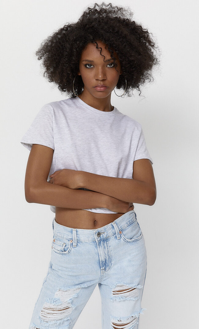 

Stradivarius Basic-Crop Mit Kurzen Ärmeln Grau Melange L