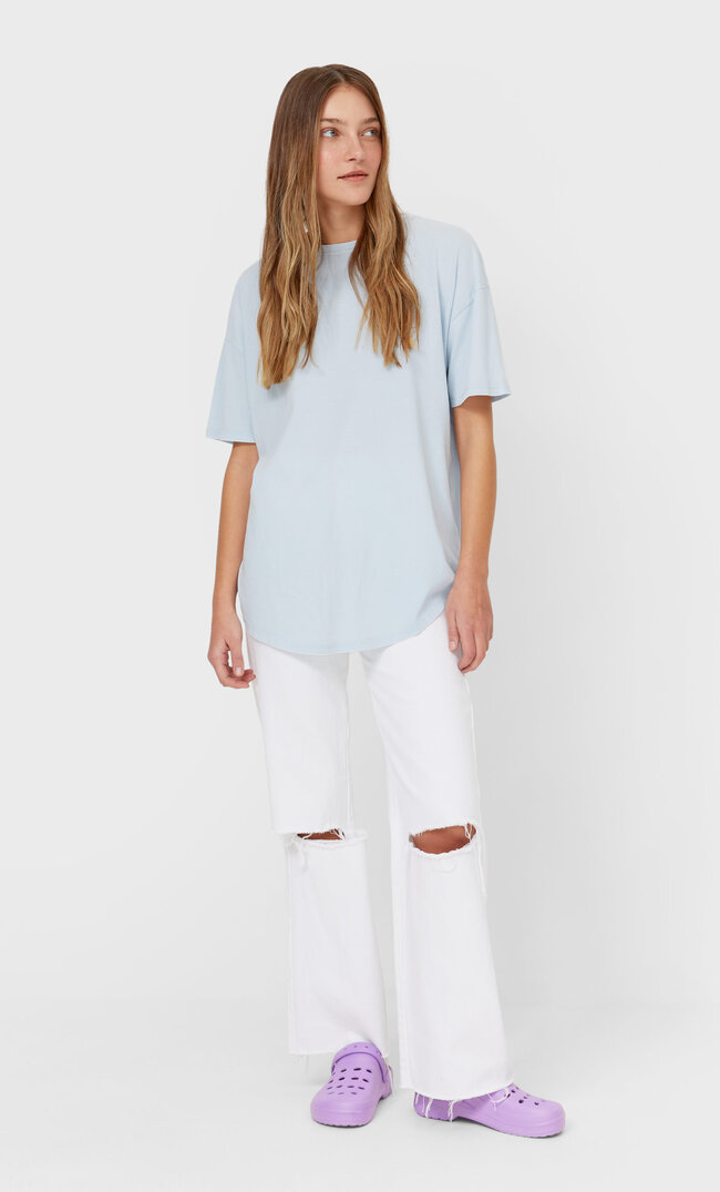 

Stradivarius Długa Koszulka Basic Kobieta Błękitny Xs