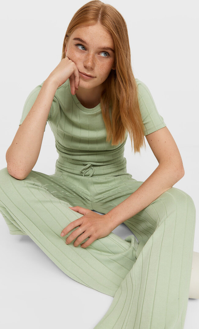 Stradivarius Cropped-Shirt Mit Patentmuster Aquamarin L