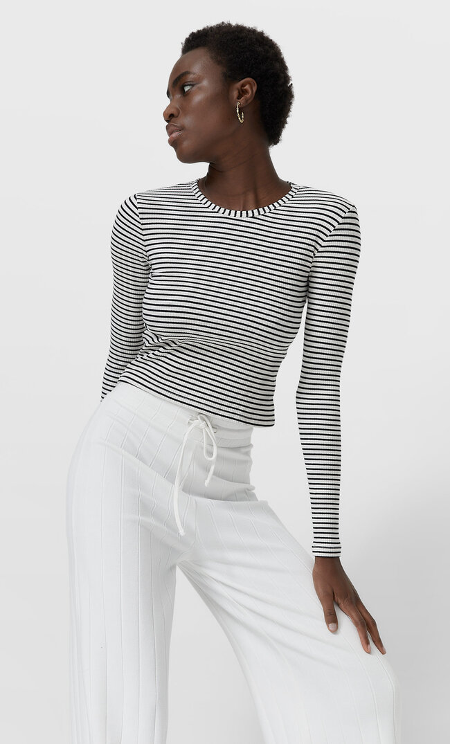 Stradivarius Gestreiftes Shirt Ecru L