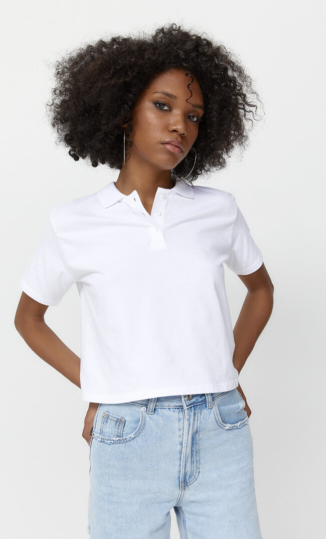 

Stradivarius Krótka Koszulka Polo Basic Kobieta Biały Xl