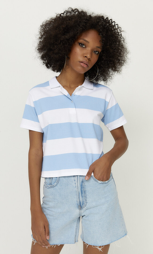 

Stradivarius Krótka Koszulka Polo Basic Kobieta Niebieski Xl