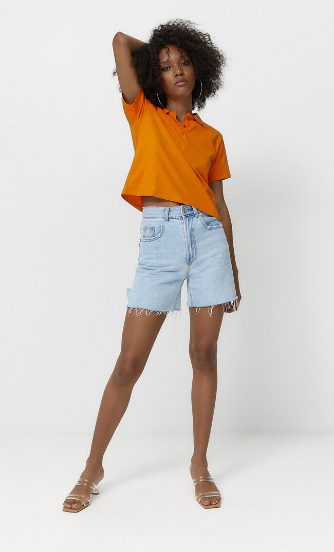 

Stradivarius Basic-Cropped-Poloshirt Dunkelorange Xl