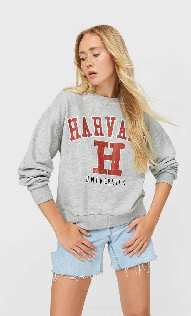 Stradivarius Bluza Harvard Kobieta Popielaty Xl