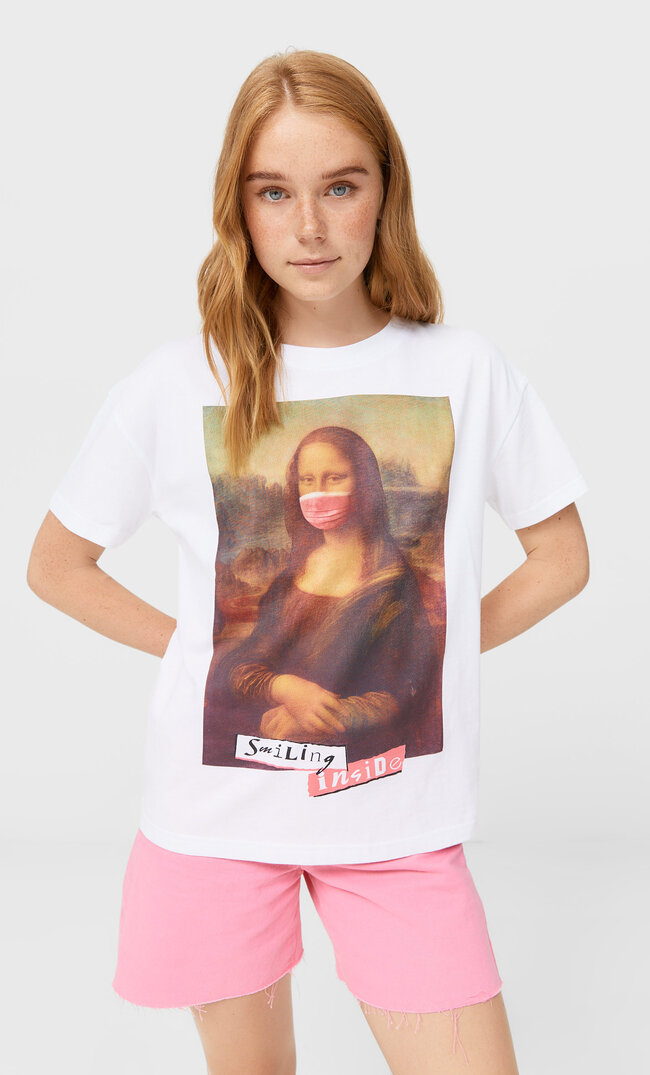 

Stradivarius Koszulka Z Mona Lisą Kobieta Biały M