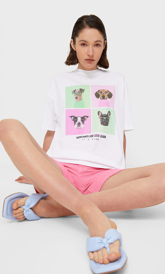 

Stradivarius Shirt Mit Hündchen Comic Weiß S