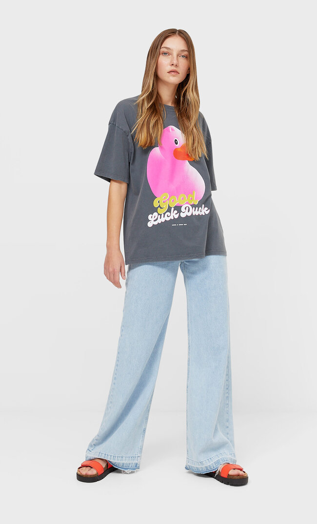 Stradivarius Shirt Lucky Duck Graumeliert S