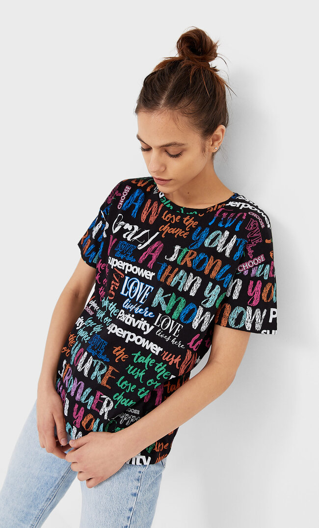 

Stradivarius Koszulka Graffiti Kobieta Czarny Xl