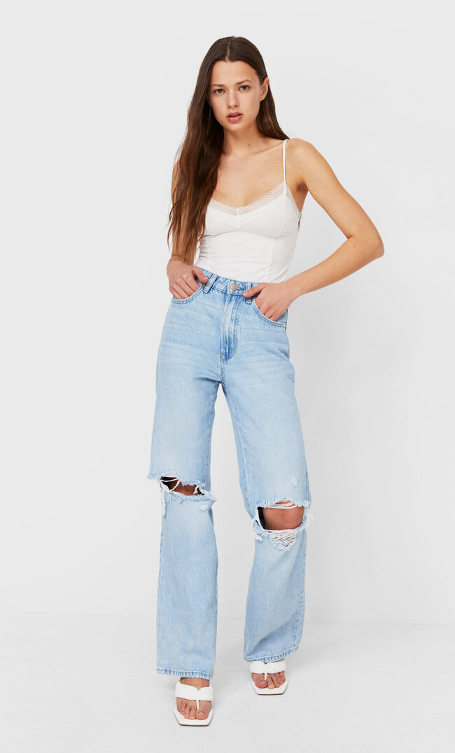 

Stradivarius Body Z Koronkowym Wykończeniem W Stylu Bieliźnianym Kobieta Ecru L
