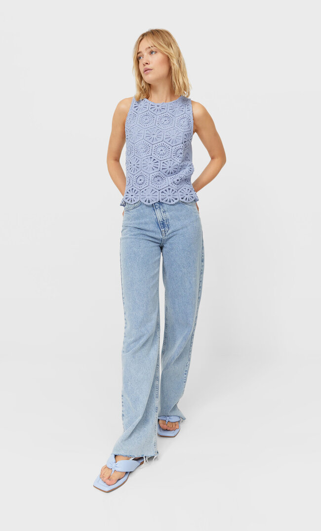 

Stradivarius Shirt Mit Guipurespitze Himmelblau S