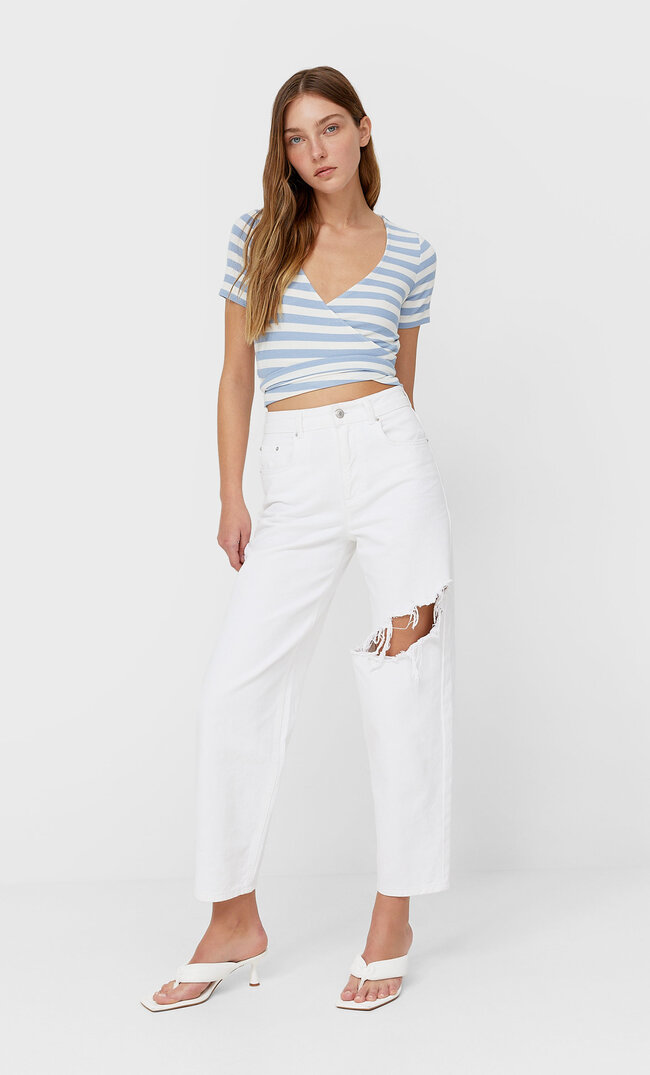 Stradivarius Ballerina-Shirt Mit Kurzen Ärmeln Himmelblau Xs