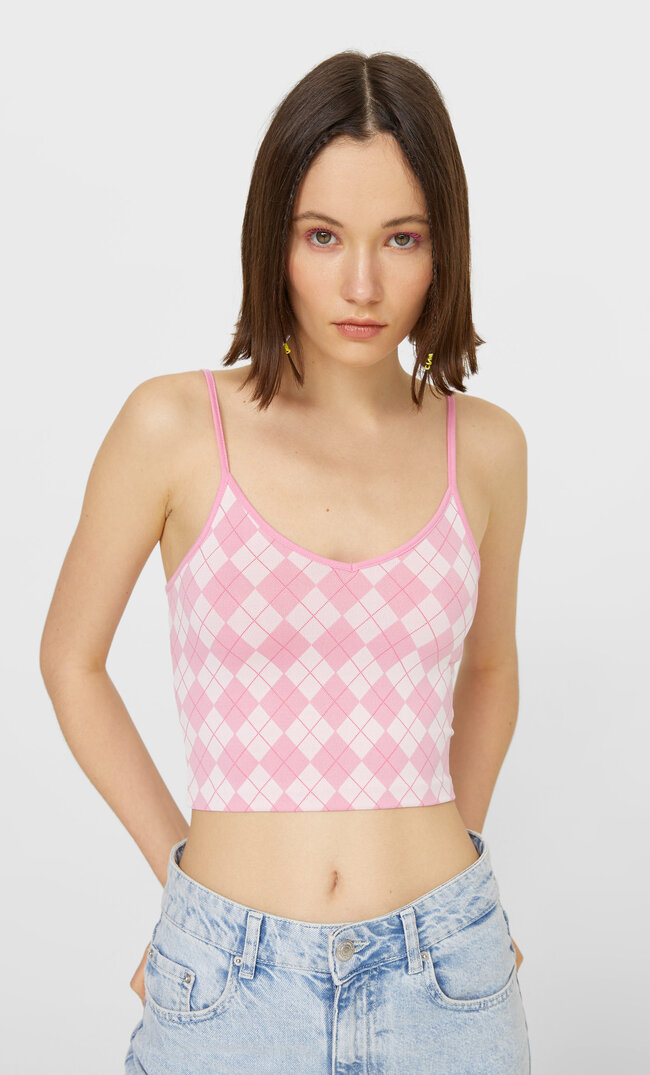 

Stradivarius Trägertop Mit Jacquard Kaugummirosa L