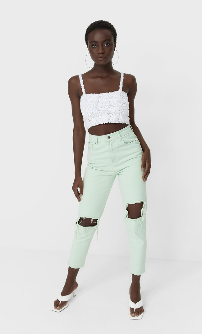 

Stradivarius Top Mit Trägern Und Häkelei Weiß M