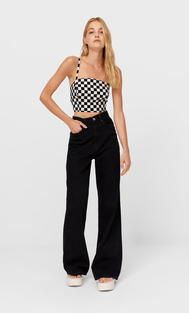 

Stradivarius Top Mit Karomuster Ecru S