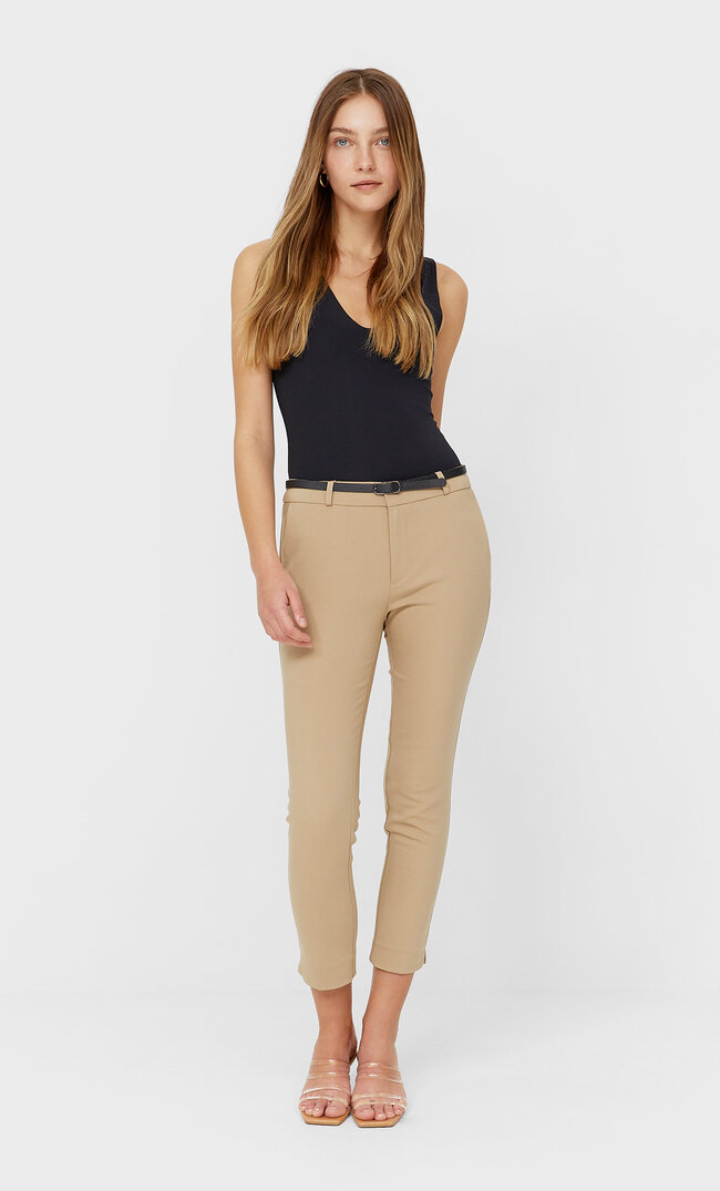 

Stradivarius Elegante Hose Mit Gürtel Steingrau 38