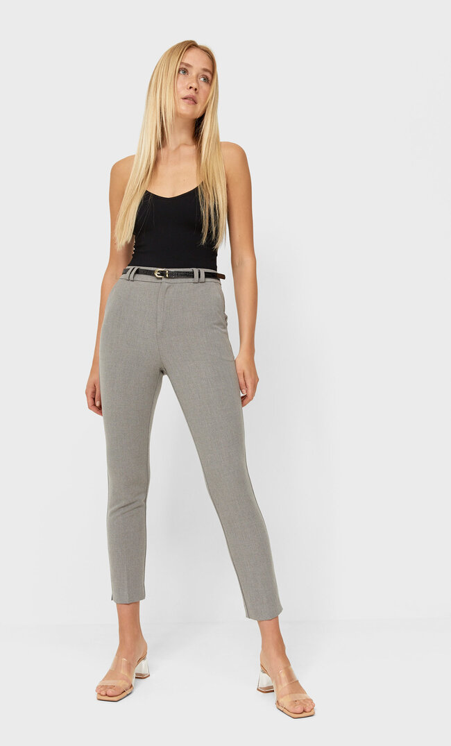 

Stradivarius Elegante Hose Mit Gürtel Graumeliert 44