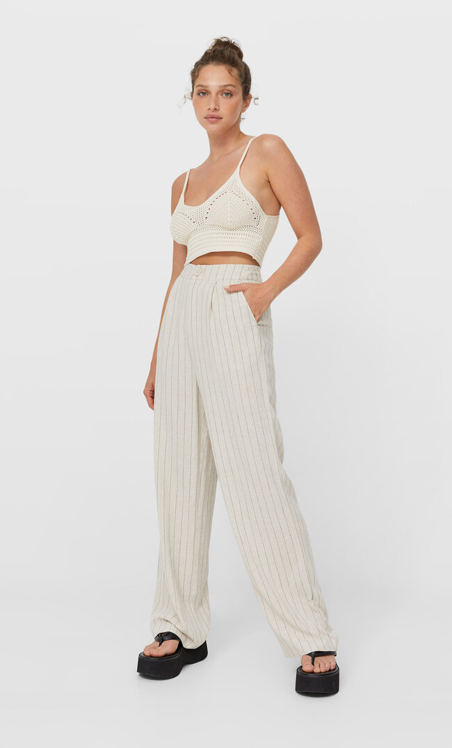 

Stradivarius Straight-Leg-Hose Mit Streifen Steingrau 36