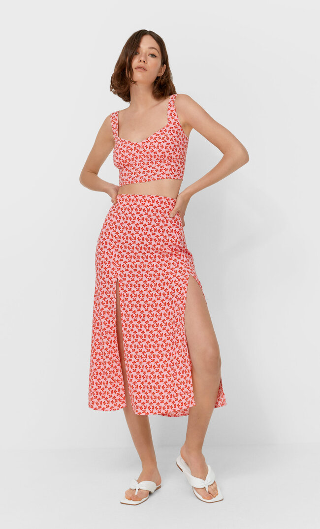 

Stradivarius Midirock Mit Blumenprint Dunkelfuchsia Xl