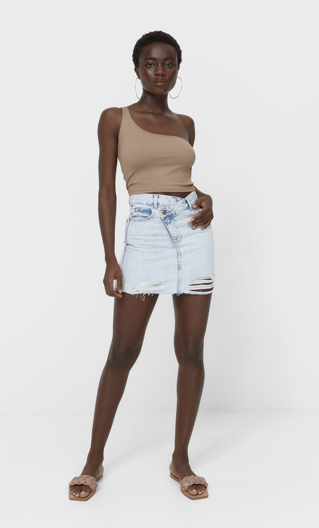 

Stradivarius Jeans-Minirock Im Crossover-Look Denim 36