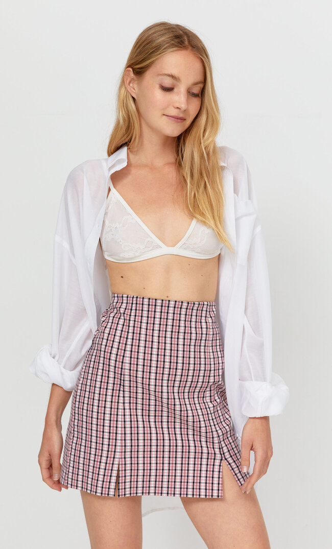 

Stradivarius Spódnica Mini Z Przeszyciami Kobieta Pastelowy Róż Xs