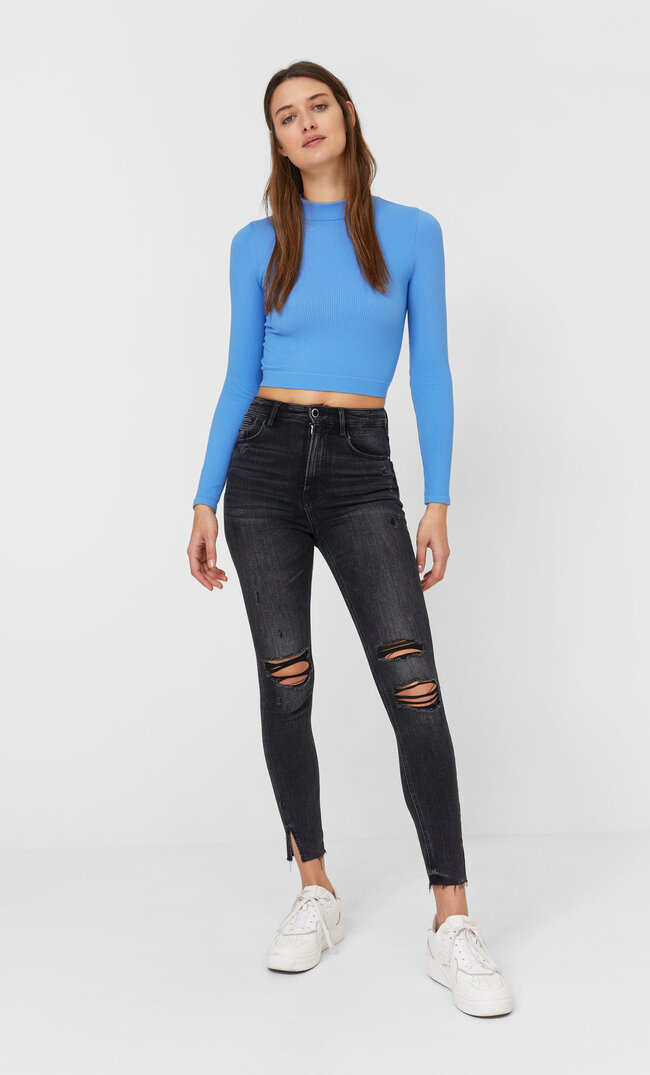 

Stradivarius Jeansy Skinny Fit Z Przetarciami Kobieta Sprany Szary 40